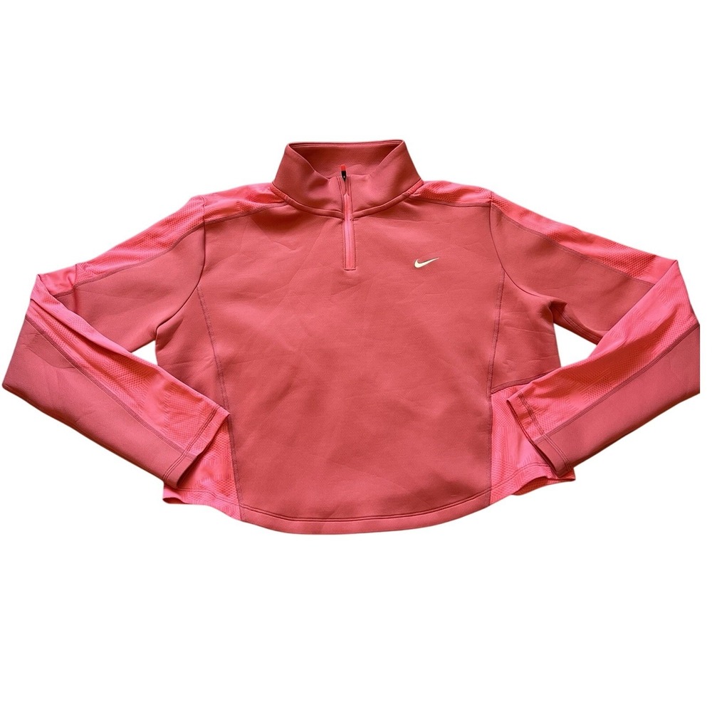 NIKE Jacket Women Large Cropped Pink Training Dri-Fit 1/4 Zip Activewear Workout